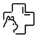 Cat head outline with a health cross symbol